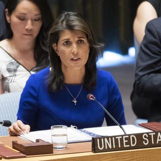 L'ambassadrice américaine Nikki Halley lors d'une réunion du Conseil de sécurité à l'ONU, 28.08.2018. [AP/Keystone - Mary Altaffer]