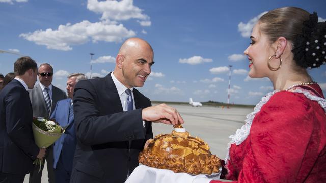 Le Président a été accueilli samedi à l'aéroport de Rostov-sur-le-Don. [Peter Klaunzer]