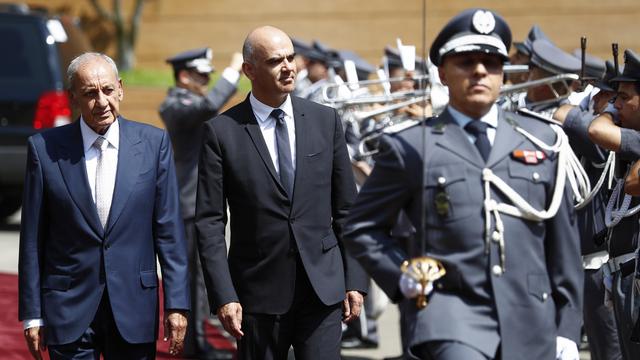 Le président de la Confédération Alain Berset lors de sa visite d'Etat au Liban. [Keystone - Peter Klaunzer]