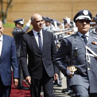 Le président de la Confédération Alain Berset lors de sa visite d'Etat au Liban. [Keystone - Peter Klaunzer]