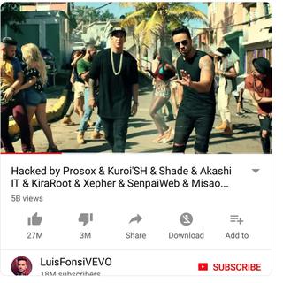 En avril 2018, des hackers français ont remplacé pendant quelques heures le clip de "Despacito" par une autre vidéo. [Vevo]