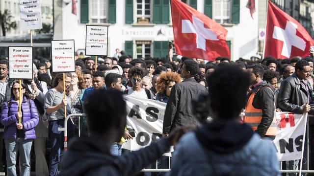 Manifestation d'Erythréens contre la politique d'asile suisse , à Berne, le 18 mai 2018. [KEYSTONE - Peter Schneider]