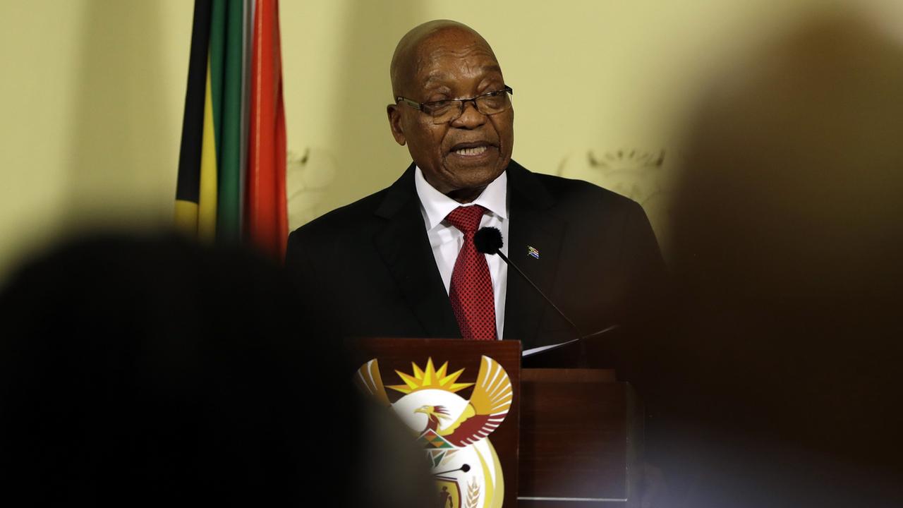Jacob Zuma, face aux journalistes, lors de son discours à la nation. [Keystone - Themba Hadebe]