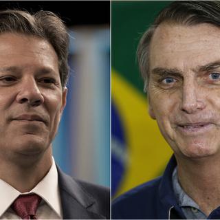 Les finalistes de la présidentielle au Brésil. A gauche, Fernando Haddad, à droite, Jair Bolsonaro.