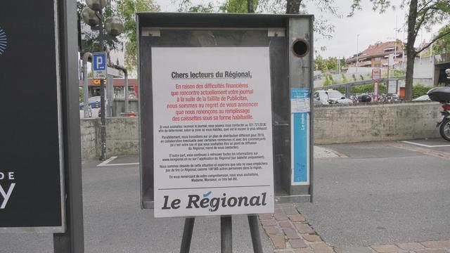 Le journal Le Régional, dans le canton de Vaud, a dû renoncer à remplir ses caissettes. [RTS]