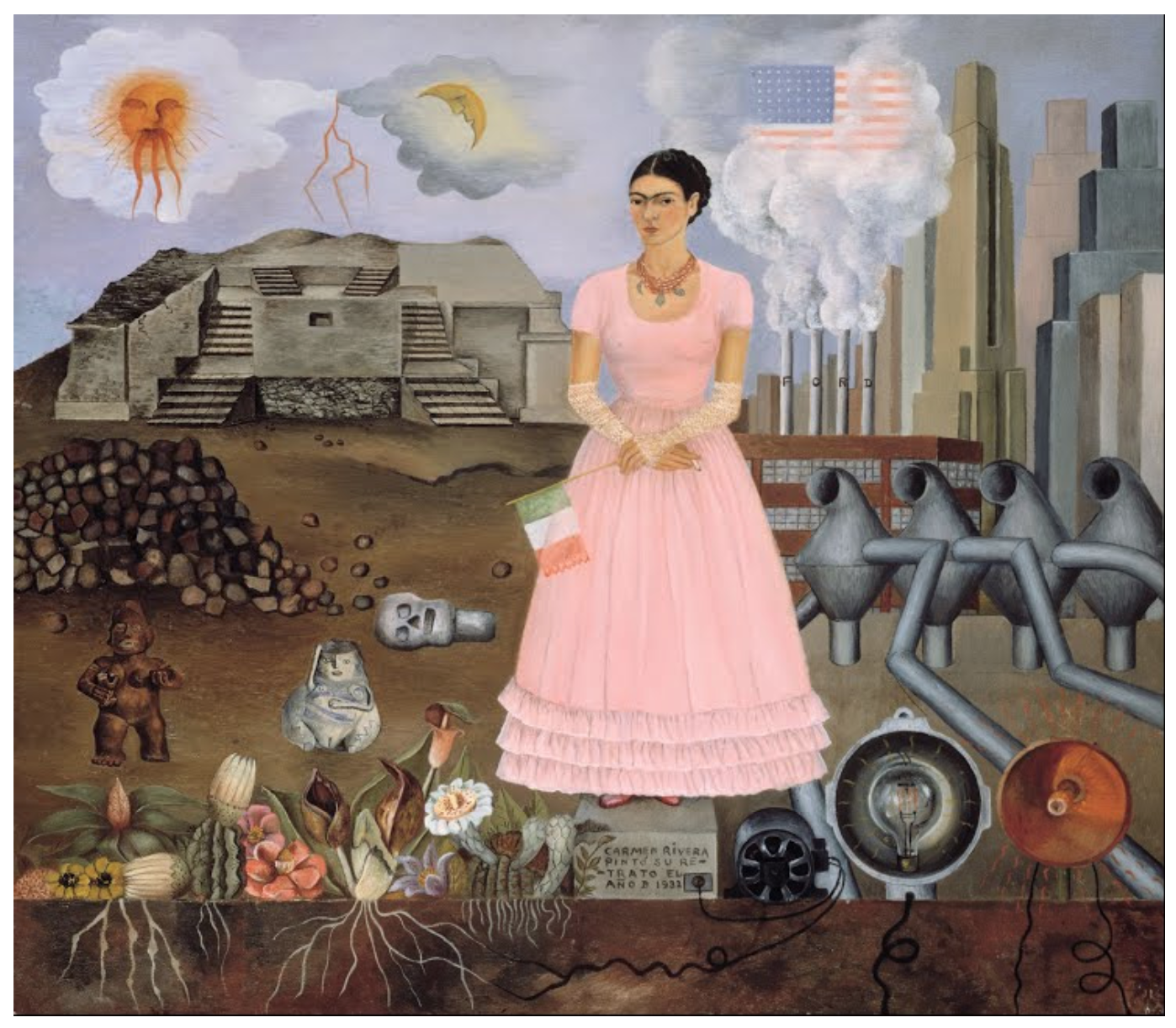 Capture d'écran de "Self-portrait on the Borderline between Mexico and the United States" extraite de la collection virtuelle "Les visages de Frida" de Google Arts&Culture. [2018 Banco de México Diego Rivera & Frida Kahlo Museums Trust.]