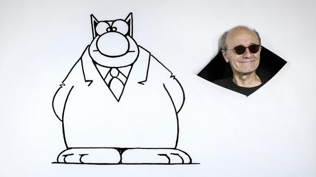 Philippe Geluck et son Chat lors d'une séance photo en 2017. [afp - Joël Saget]