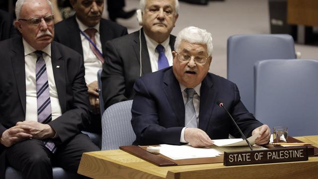 Mahmoud Abbas devant le Conseil de sécurité de l'ONU à New York, 20.02.2018. [EPA/Keystone - Jason Szenes]