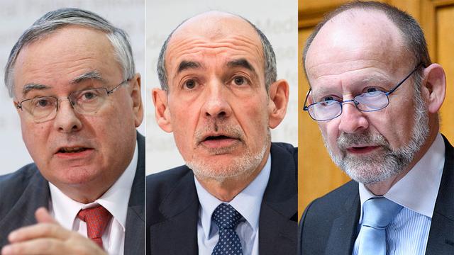 Les conseillers nationaux fribourgeois Jean-Francois Rime, Jacques Bourgeois et Dominique de Buman. [Keystone - Peter Klaunzer/Anthony Anex]