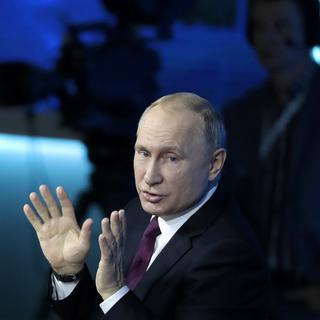 Le président russe Vladimir Poutine lors de la conférence de presse annuelle. [EPA/Keystone - Sergei Chirikov]