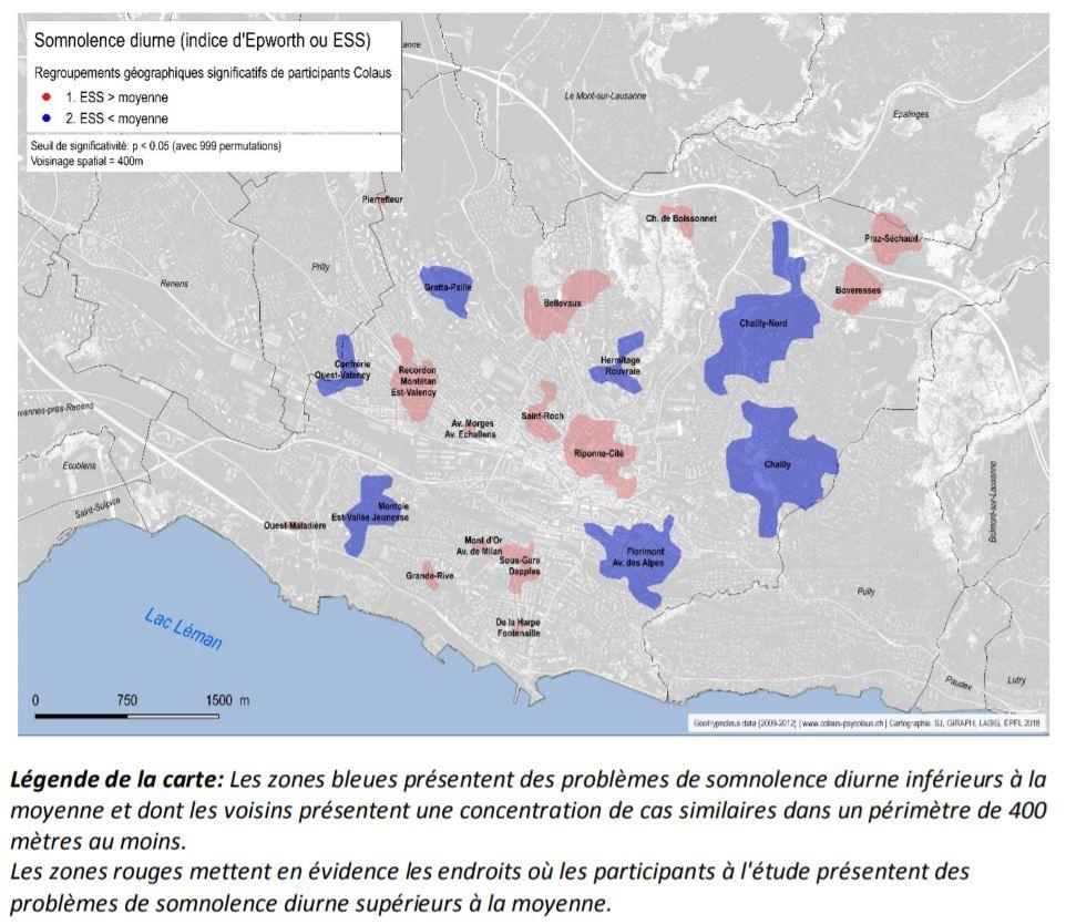 La carte de la somnolence diurne à Lausanne. [EPFL - HUG/CHUV]