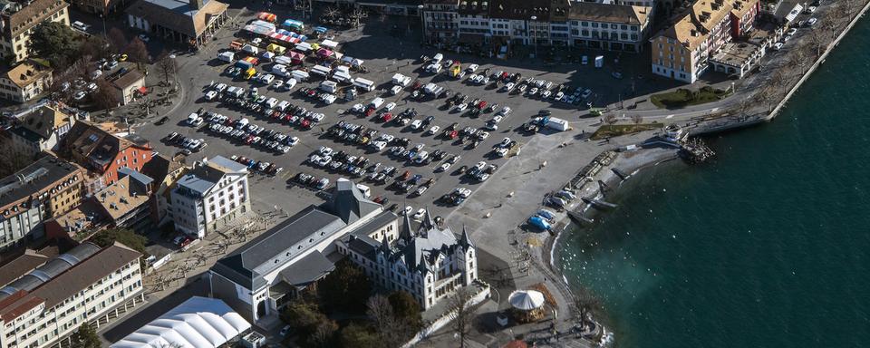 La place du marché de Vevey photographiée en février 2018. [Keystone - Anthony Anex]