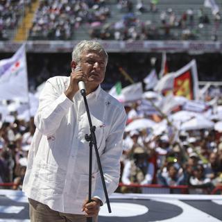 Le candidat de gauche Andres Manuel Lopez Obrador en meeting à Mexico, 23.06.2018. [AP/Keystone - Felix Marquez]