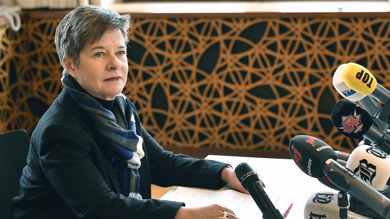 La socialiste Claudia Nielsen lors de la conférence de presse annonçant le retrait de sa candidature le 7 février à Zurich. [Keystone - Walter Bieri]