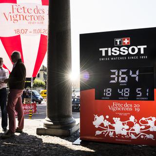 L'horloge faisant le décompte avant la Fête des vignerons, installée sur le site de la manifestation à Vevey.