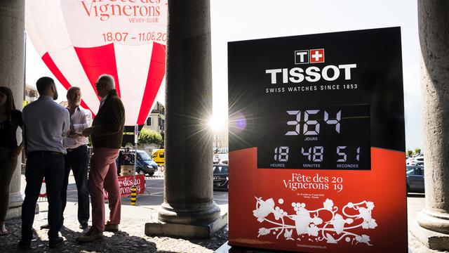 L'horloge faisant le décompte avant la Fête des vignerons, installée sur le site de la manifestation à Vevey.