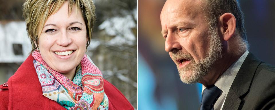 Valérie Piller Carrard et Dominique de Buman. [Keystone - Jean-Christophe Bott/Peter Schneider]