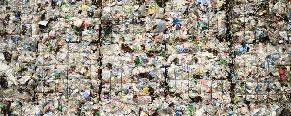 Des bouteilles en plastique dans une usine de recyclage à Berlin. [EPA/Keystone - Clemens Bilan]