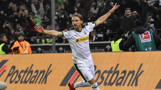 Lang a inscrit le deuxième but de "Gladbach" contre Hanovre, dimanche. [Keystone - Martin Meissner]