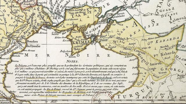 Carte curieuse des nouvelles limites de la Pologne, de l'empire Ottoman et des Etats voisins, fixée par les puissances copartageantes, par la paix entre les Russes et les Turcs, par un traité entre la M. d'Autriche et le G. seigneur (1775).