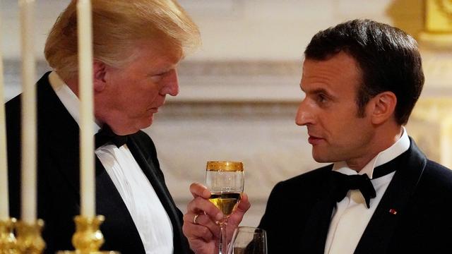 Donald Trump et Emmanuel Macron lors du dîner d'Etat à la Maison Blanche à Washington le 24 avril 2018. [Reuters - Carlos Barria]