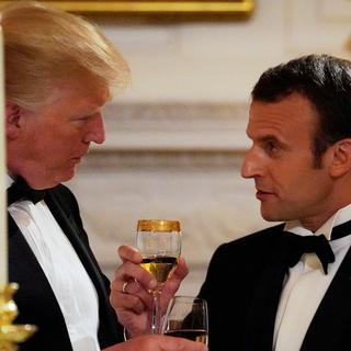 Donald Trump et Emmanuel Macron lors du dîner d'Etat à la Maison Blanche à Washington le 24 avril 2018. [Reuters - Carlos Barria]
