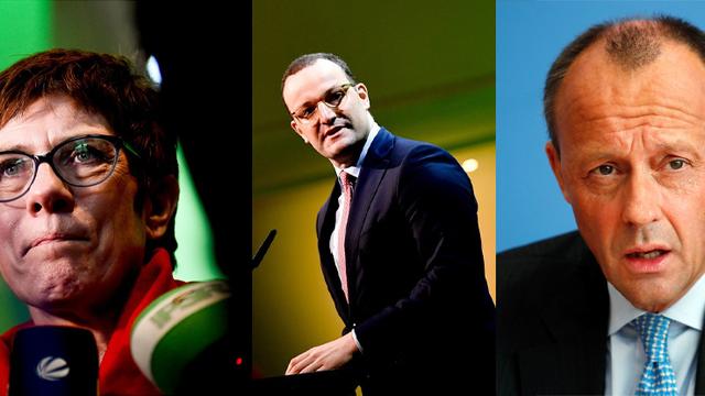 Les candidats à la CDU: Annegret Kramp Karrenbauer, Jens Spahn et Friedrich Merz.