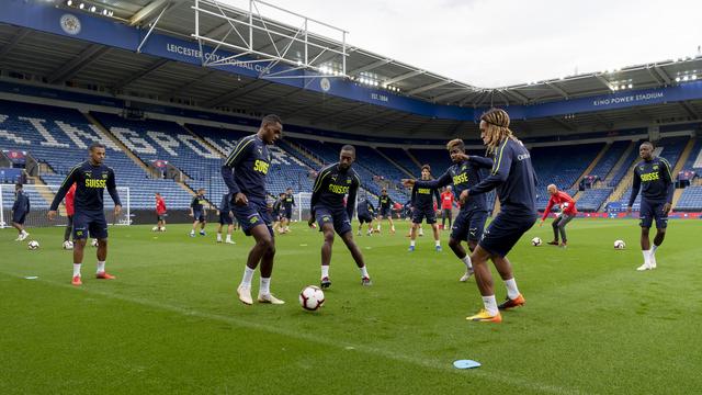 Les Suisses à l'entraînement à Leicester, lundi 10.09.2018. [Keystone - Georgios Kefalas]