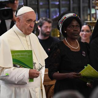 Le pape François lors de sa visite au Conseil oecuménique des Eglises (COE) à Genève. [EPA/Keystone - Ciro Fusco]