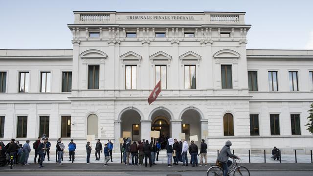 Le Tribunal pénal de Bellinzone (TI), où se déroule le procès de trois responsable du Conseil central islamique de Suisse, le 16 mai 2018. [Keystone/Ti-Press - Alessandro Crinari]