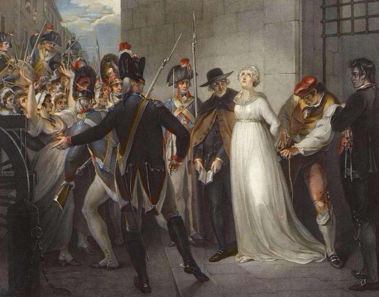 Marie-Antoinette quitte la Conciergerie pour être conduite au lieu de son supplice (gravure d'après la peinture de William Hamilton). [Leemage - Bianchetti]