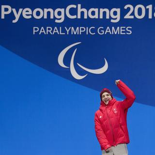 Le Valaisan Théo Gmür a remporté sa 2e médaille d'or ce dimanche aux Jeux paralympiques de Pyeongchang. [Keystone - Alexandra Wey]