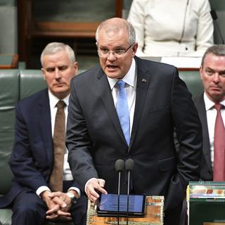 Le Premier ministre australien Scott Morrison devant le Parlement, ce 22 octobre 2018. [AAP Image via AP - Mick Tsikas]
