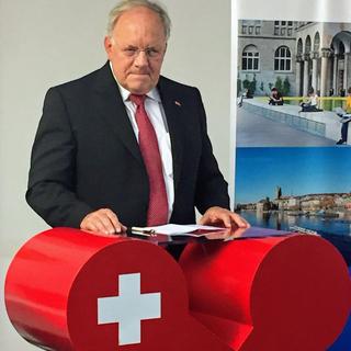 Johann Schneider-Ammann lors des dix ans de Swissnex à Shanghai. [RTS - Olivier Schorderet]