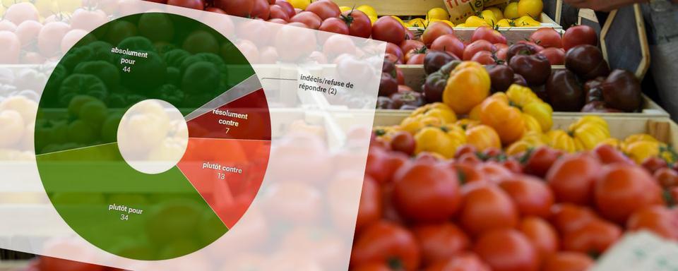 Les intentions de vote vis-à-vis des deux projets sur l'alimentation sont nettement corrélées, selon gfs.bern. [Keystone - Martial Trezzini]