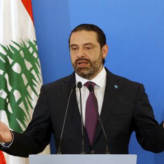 Le premier ministre Saad Hariri lors d'une conférence de presse à Beyrouth, au Liban. [keystone - Bilal Hussein]