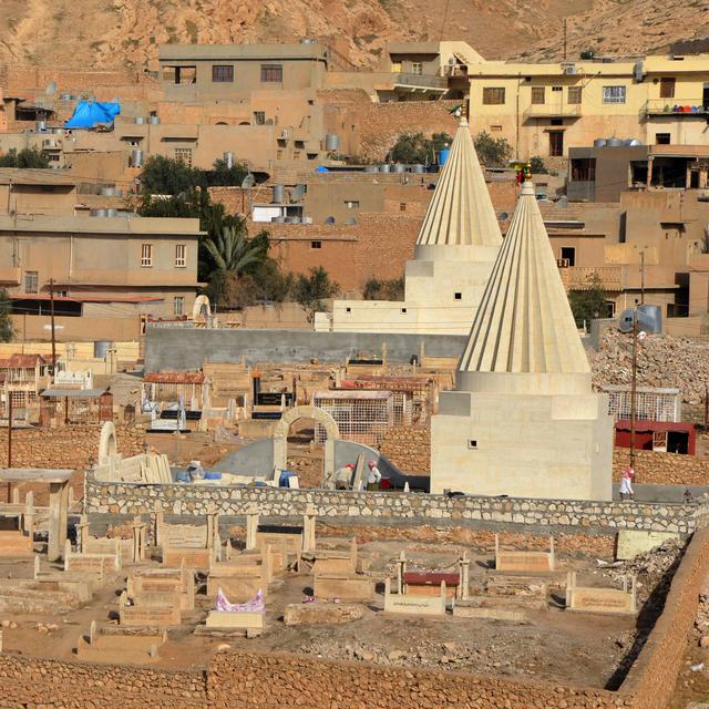 Les temples yézidis de Bashiqa, près de Mossoul, avaient été détruits par le groupe Etat islamique, puis reconstruits en 2017. [AFP - Ahmad Muwafaq]