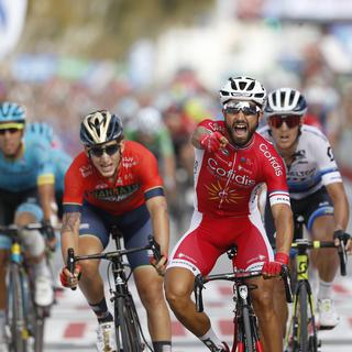 Déjà victorieux de deux étapes en 2014, Bouhanni fête le 3e succès de sa carrière sur la Vuelta. [Yuzuru Sunada]
