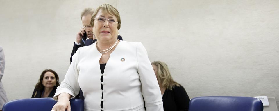 Michelle Bachelet au Conseil des droits de l'homme de l'ONU à Genève, 10.09.2018. [Keystone - Salvatore Di Nolfi]