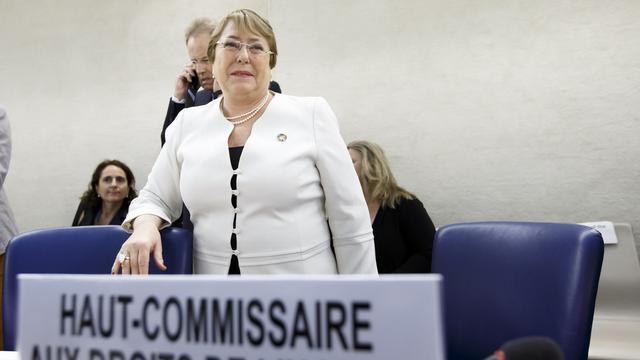 Michelle Bachelet au Conseil des droits de l'homme de l'ONU à Genève, 10.09.2018. [Keystone - Salvatore Di Nolfi]