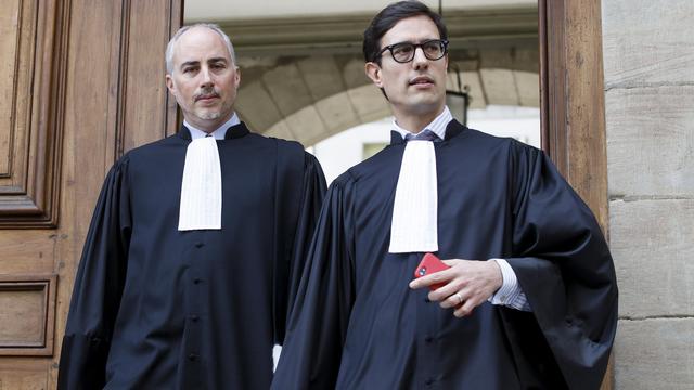 Florian Baier et Giorgio Campa, les avocats d'Erwin Sperisen. [Keystone - Salvatore Di Nolfi]