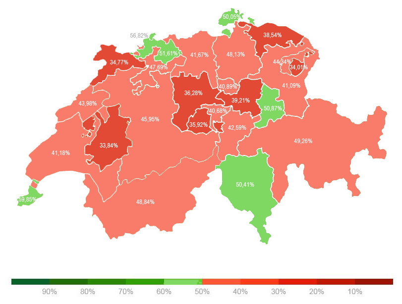 La carte des résultats de l'initiative sur les vaches à cornes.