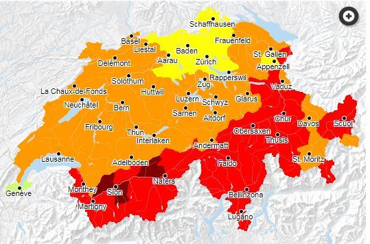La carte des dangers d'incendies de forêts, actualisée le 17 juillet 2018. [www.dangers-naturels.ch]