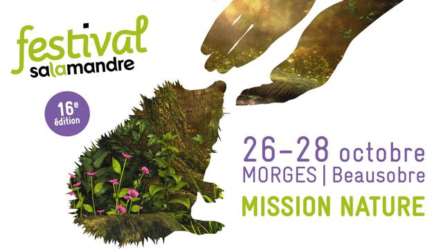 L'affiche du 16ème Festival de La Salamandre qui a pour thème: "Mission Nature" et qui se déroule les 26, 27 et 28 octobre 2018 au Théâtre de Beausobre à Morges. [salamandre.net]