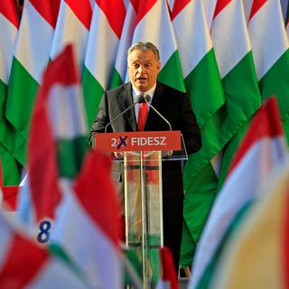 Le Premier ministre sortant Viktor Orban s'exprime lors d'un discours de campagne le 6 avril 2018, à Székesfehérvár (Hongrie). [Bernadett Szabo]