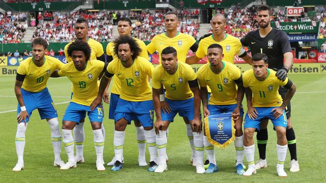 L'équipe brésilienne lors de son dernier match de préparation face à l'Autriche, 10.06.2018. [DPPI/AFP - Laurent Lairys]