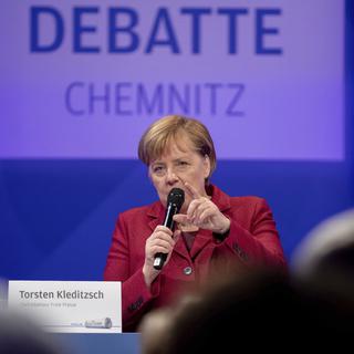 Angela Merkel lors du débat à Chemnitz, 16.11.2018. [Pool/AP/Keystone - Kay Nietfeld]