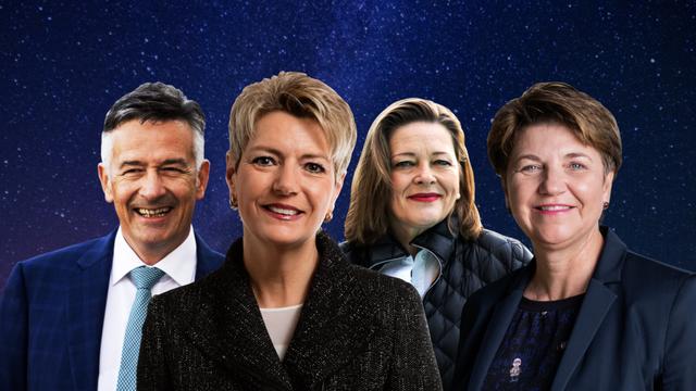 Les quatre candidats au Conseil fédéral: Hans Wicki, Karin Keller-Sutter, Heidi Z'graggen et Viola Amherd. [DR]