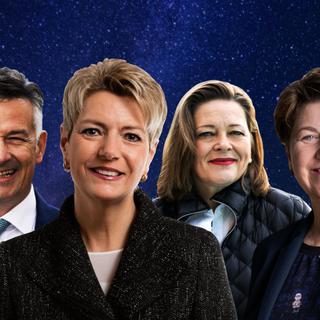 Les quatre candidats au Conseil fédéral: Hans Wicki, Karin Keller-Sutter, Heidi Z'graggen et Viola Amherd. [DR]