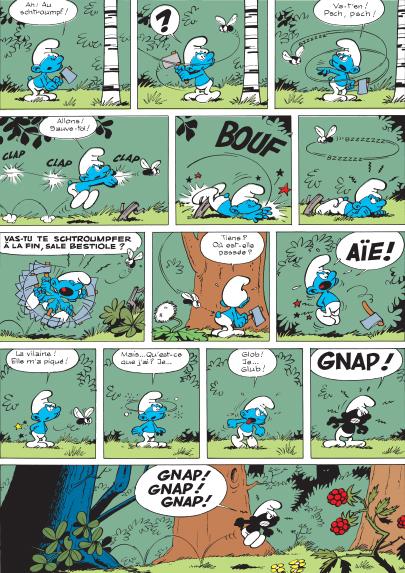 La 3e planche des "Schtroumpfs noirs". [Peyo © Dupuis, 2018]